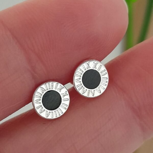 Aros Abridores mini circulo números romanos negro – Plata 925