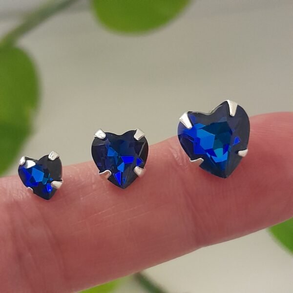 Aros triple par cristal azul corazón Swarovski - Joyas laminadas