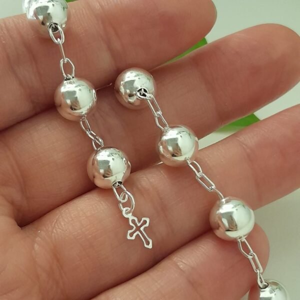 Pulsera de Bolas Lisas con Dije de Cruz - Laminados