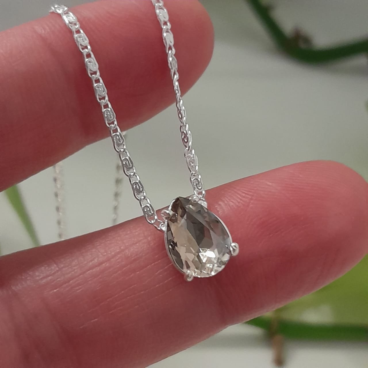 Conjunto cadena doble eslabón con gota cristal gris - Laminados