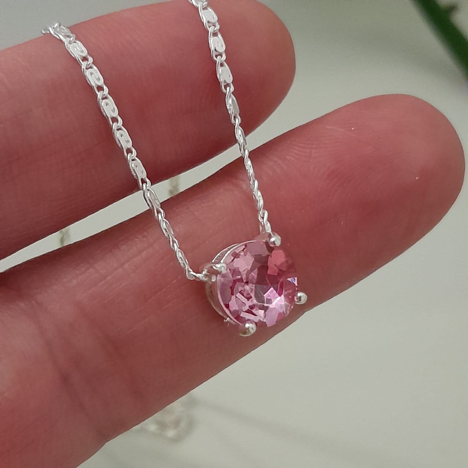 Conjunto Gargantilla eslabón cerrado con Punto de Luz rosa - Laminados