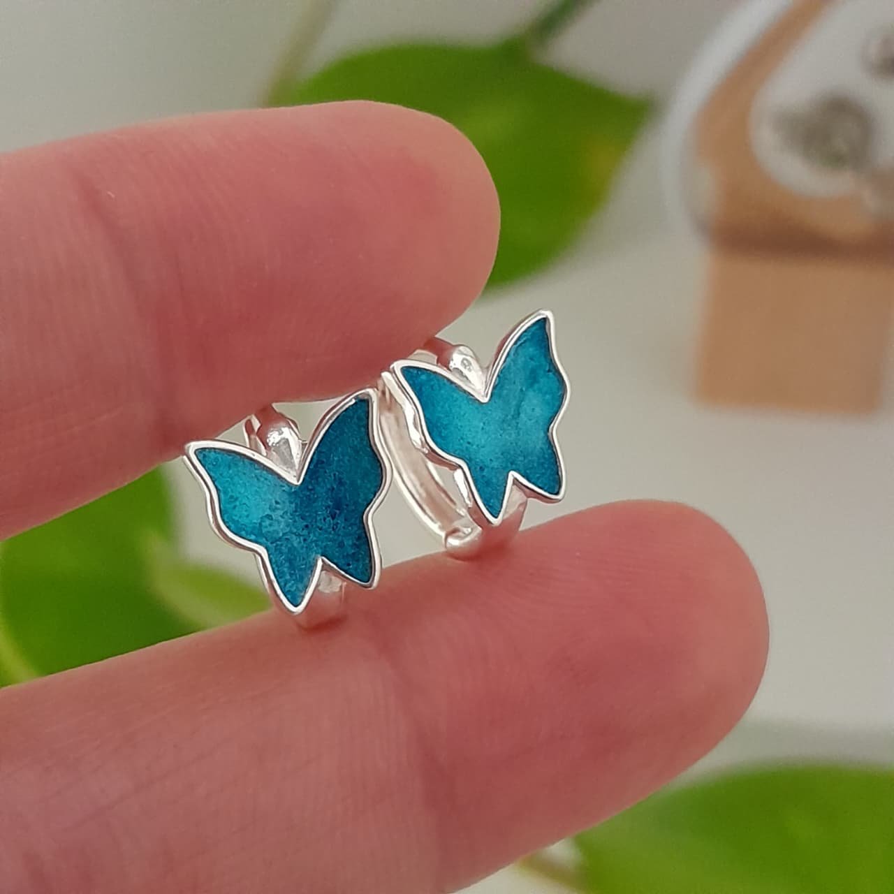 Aros argollas esmaltadas mariposa azul - Laminados - Image 2