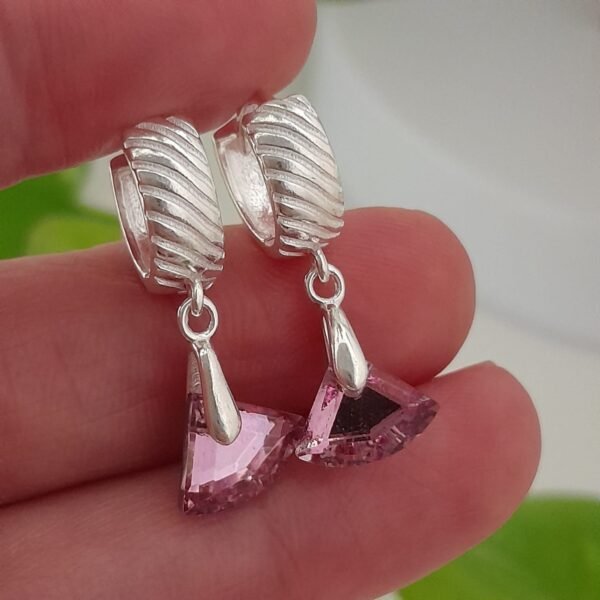 Aros colgante triangular cristal rosa - Laminados