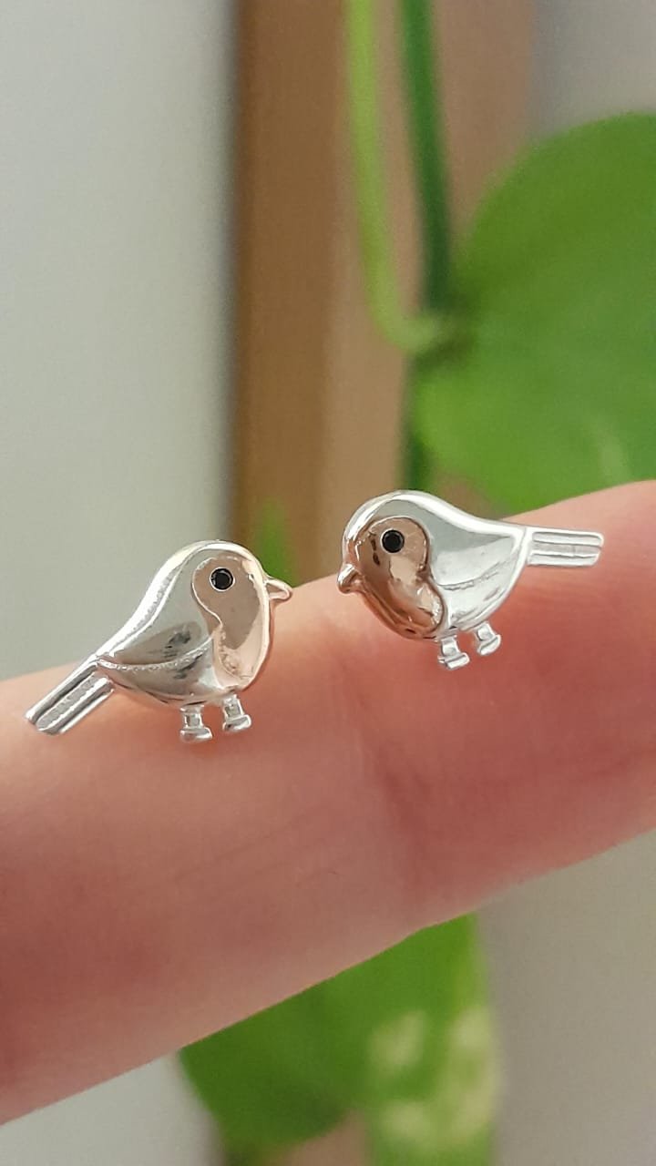 Aros pasante diseño pajaritos - Plata 925