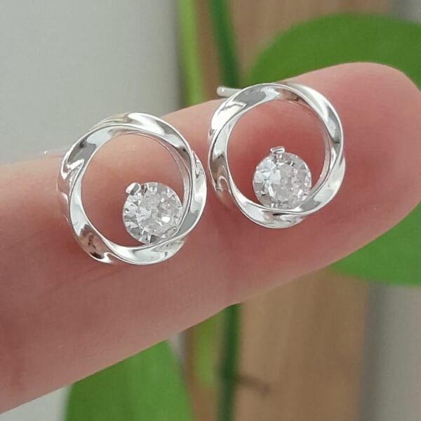 Aros pasante diseño argolla con piedra cristal - Plata 925