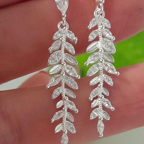 Aros pasante diseño colgante hojas piedras - Plata 925