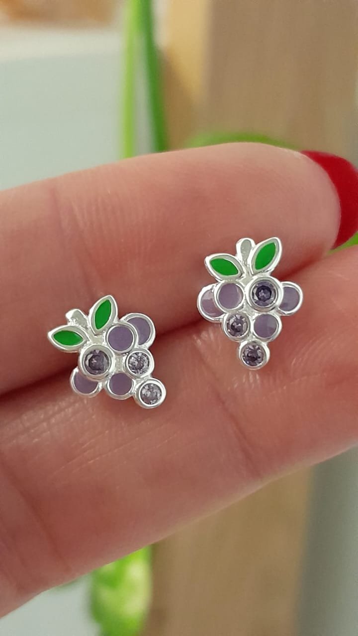 Aros pasante diseño uvas piedra - Plata 925