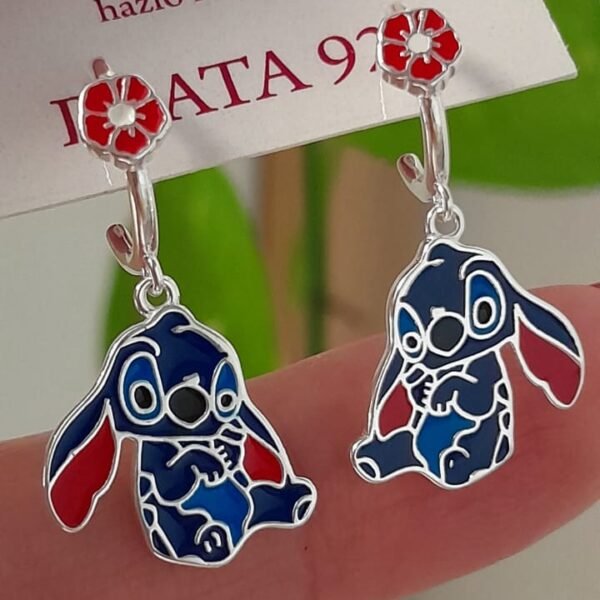 Aros cierre huggies esmaltado diseño stich- Plata 925