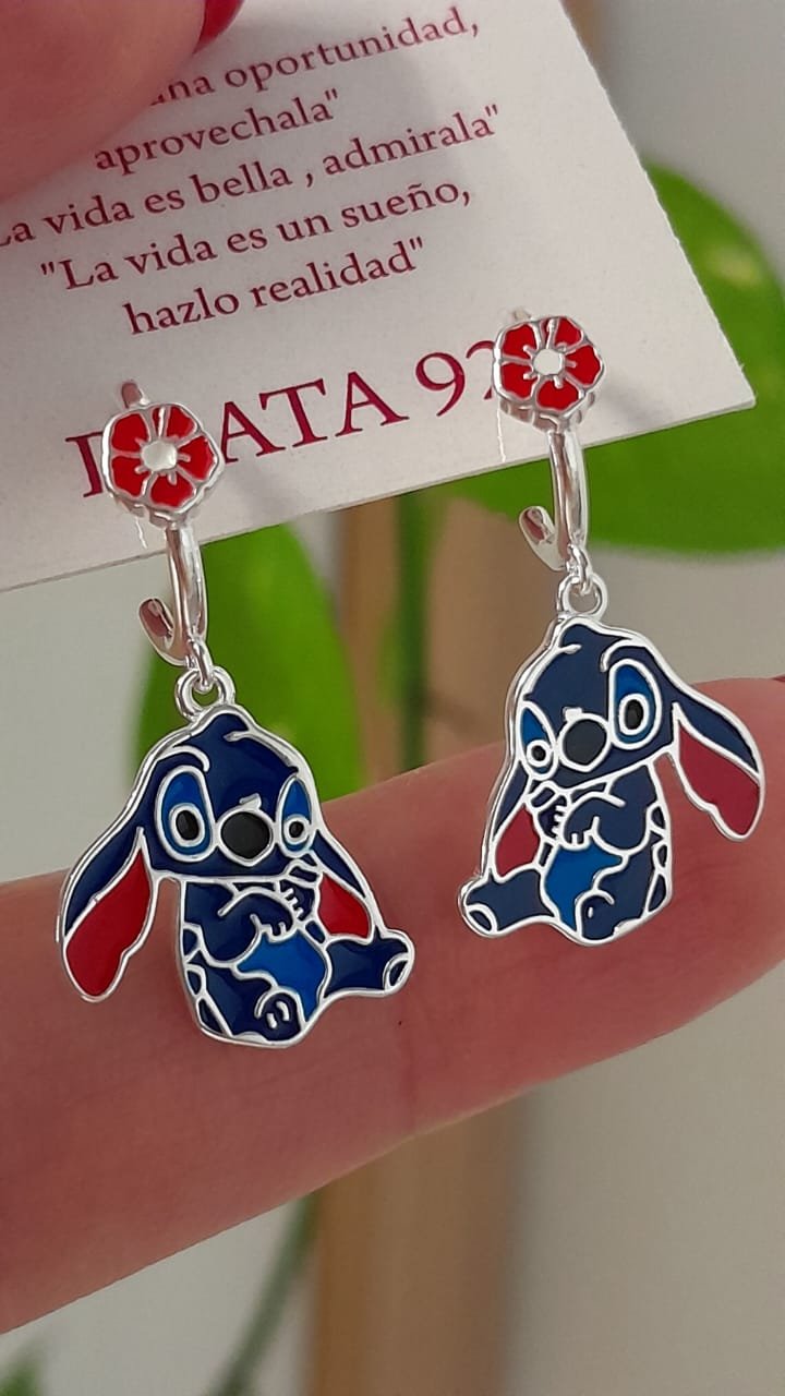 Aros cierre huggies esmaltado diseño stich- Plata 925