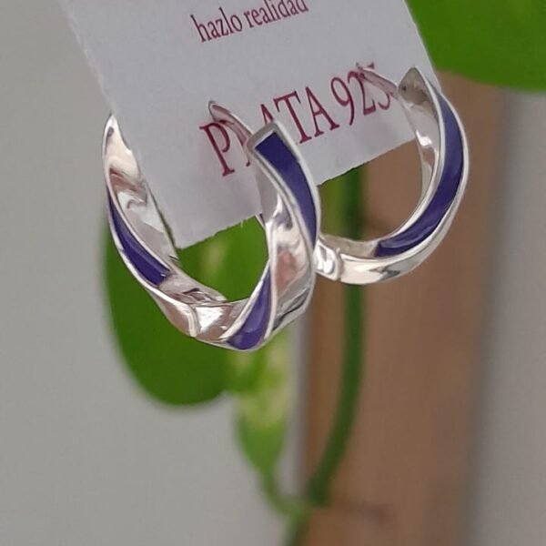 Aros cierre huggies argollas torzadas azul - Plata 925