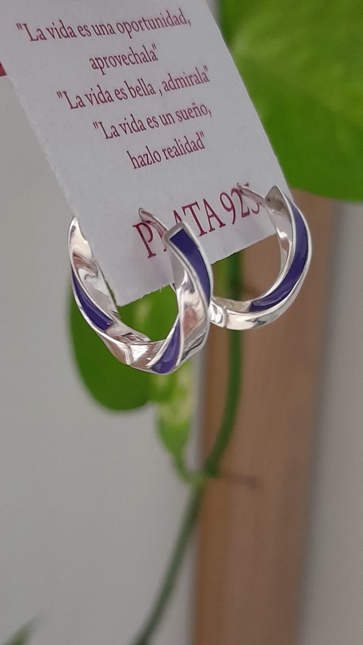 Aros cierre huggies argollas torzadas azul - Plata 925