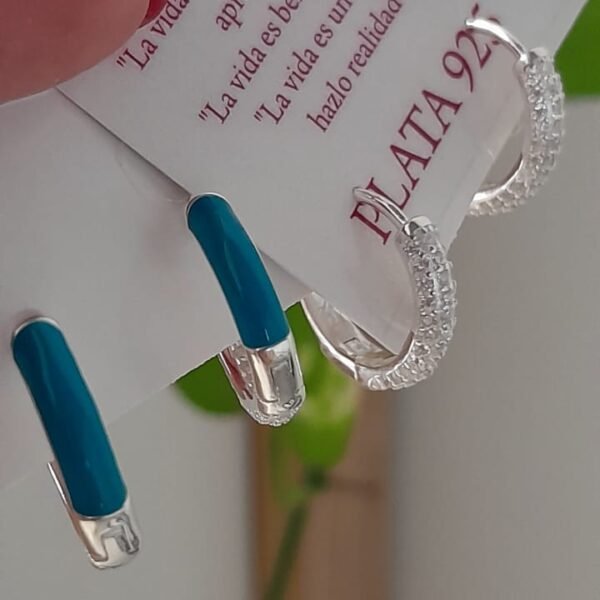 Aros cierre huggies argollas azul piedra - Plata 925