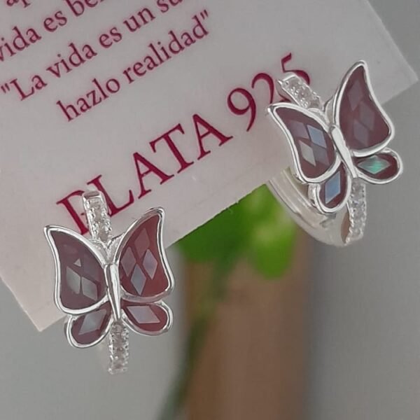 Aros cierre huggies mariposa piedra - Plata 925