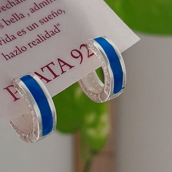 Aros cierre huggies argollas linea azul- Plata 925