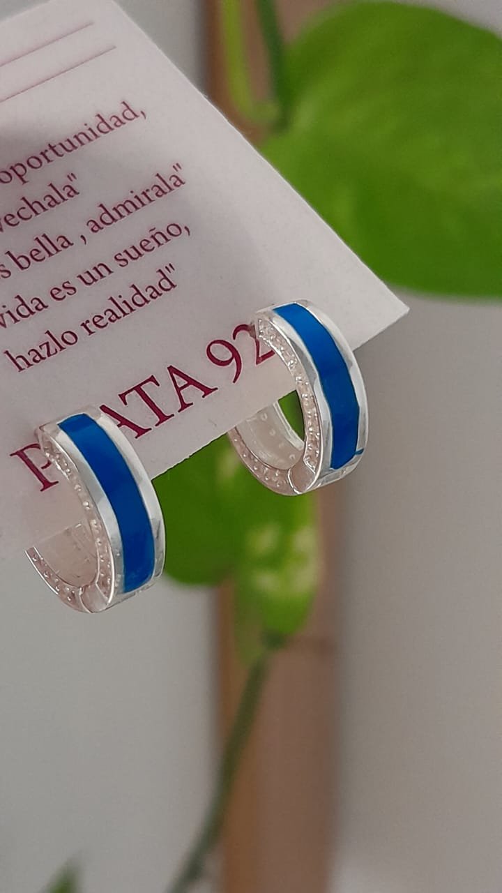 Aros cierre huggies argollas linea azul- Plata 925