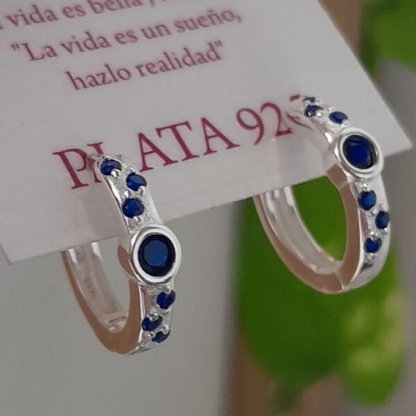 Aros cierre huggies argollas piedra azul - Plata 925