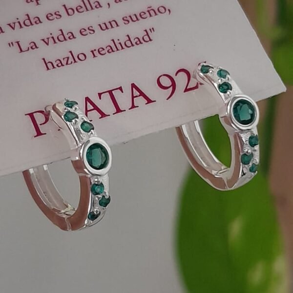 Aros cierre huggies argollas piedra verde - Plata 925