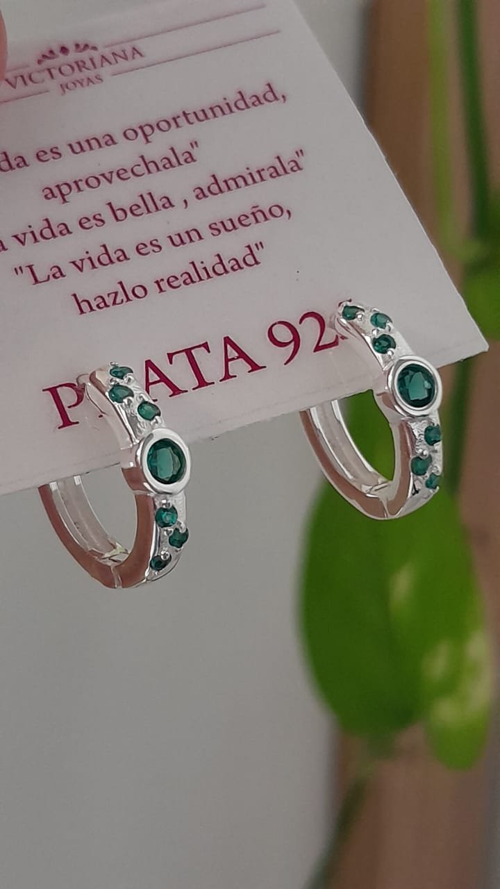 Aros cierre huggies argollas piedra verde - Plata 925