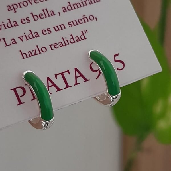 Aros cierre huggies argollas verde - Plata 925