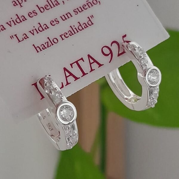 Aros cierre huggies argollas con piedra- Plata 925
