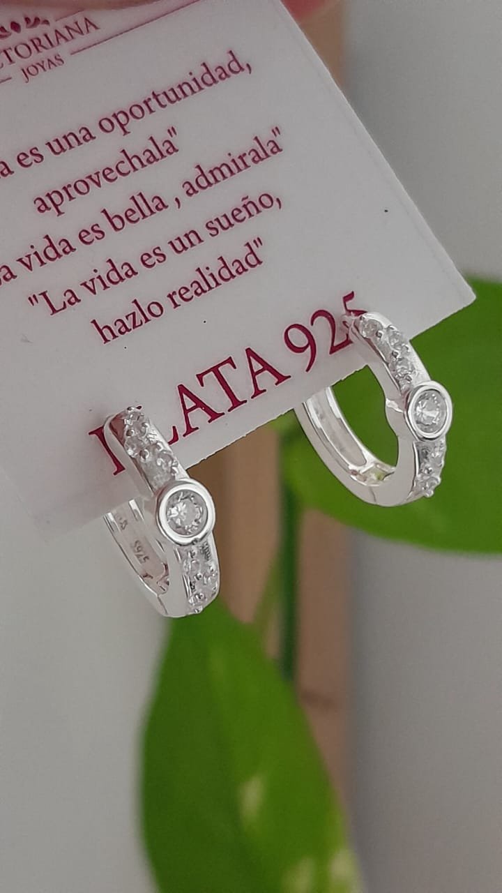 Aros cierre huggies argollas con piedra- Plata 925