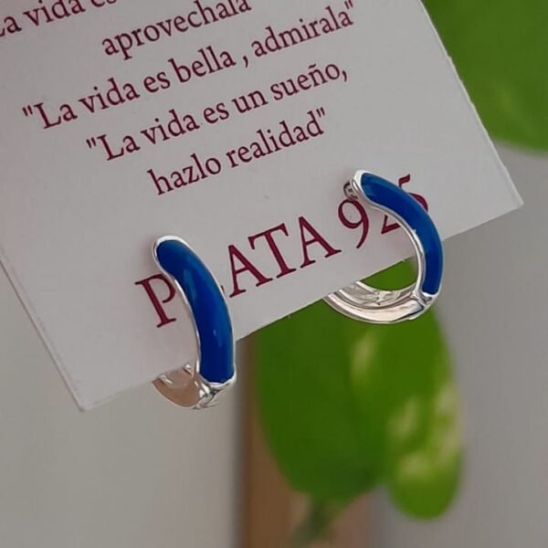 Aros cierre huggies argollas azul - Plata 925