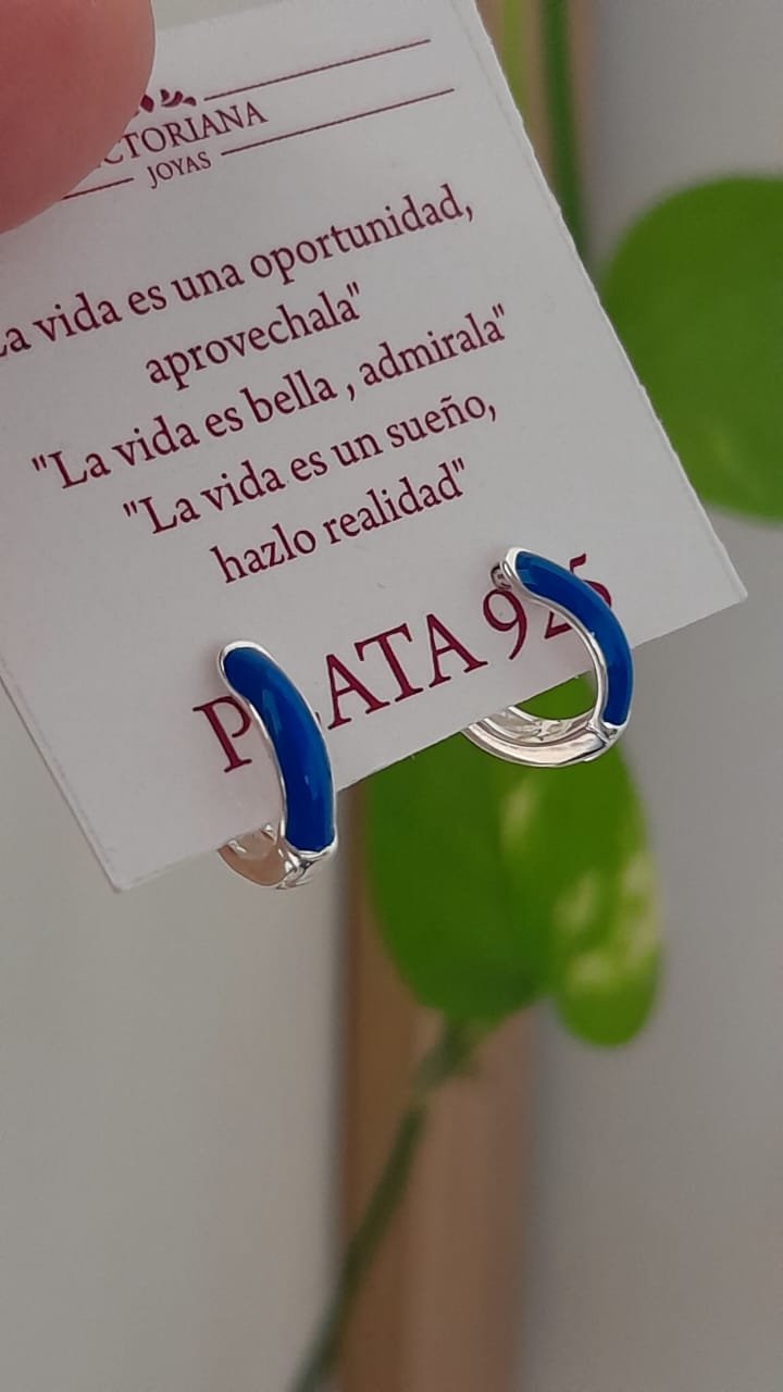 Aros cierre huggies argollas azul - Plata 925