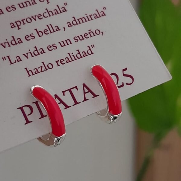 Aros cierre huggies argollas rojo - Plata 925