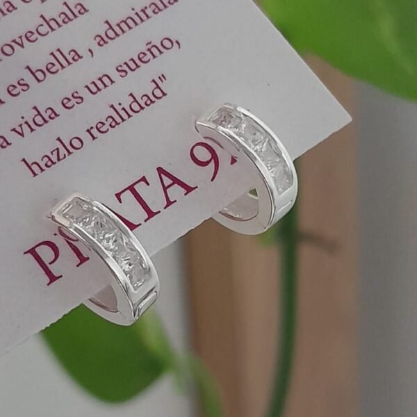 Aros abridores diseño mini argollas con cristal - Plata 925