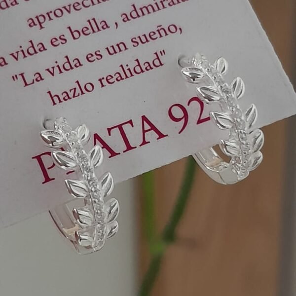 Aros abridores diseño corona laurel cristal - Plata 925
