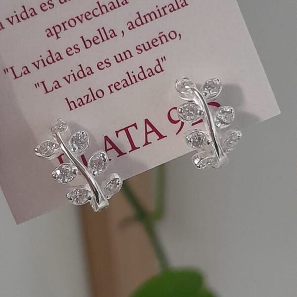 Aros abridores diseño hoja cristal - Plata 925