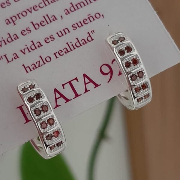 Aros abridores perlas mini cristales rubi - Plata 925