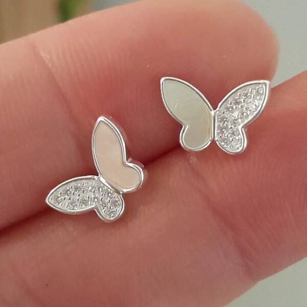 Aros pasante nacar diseño mariposas - Plata 925