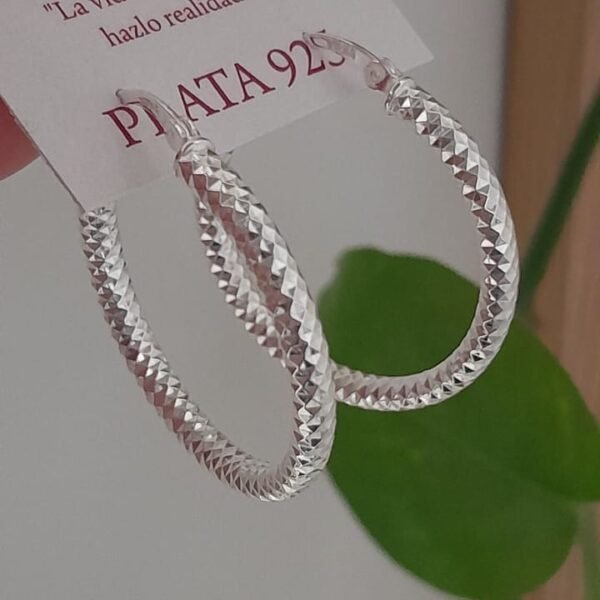 Aros argollas textura cierre italiano - Plata 925