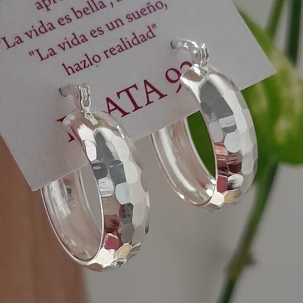 Aros argollas textura facetada cierre italiano - Plata 925