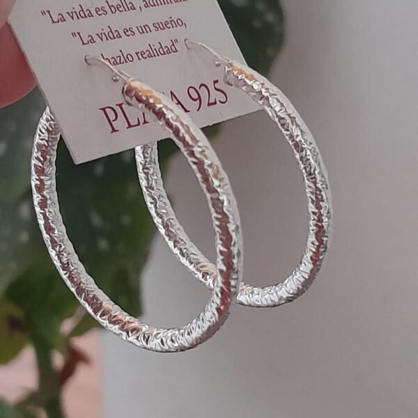 Aros argollas textura fina cierre italiano - Plata 925