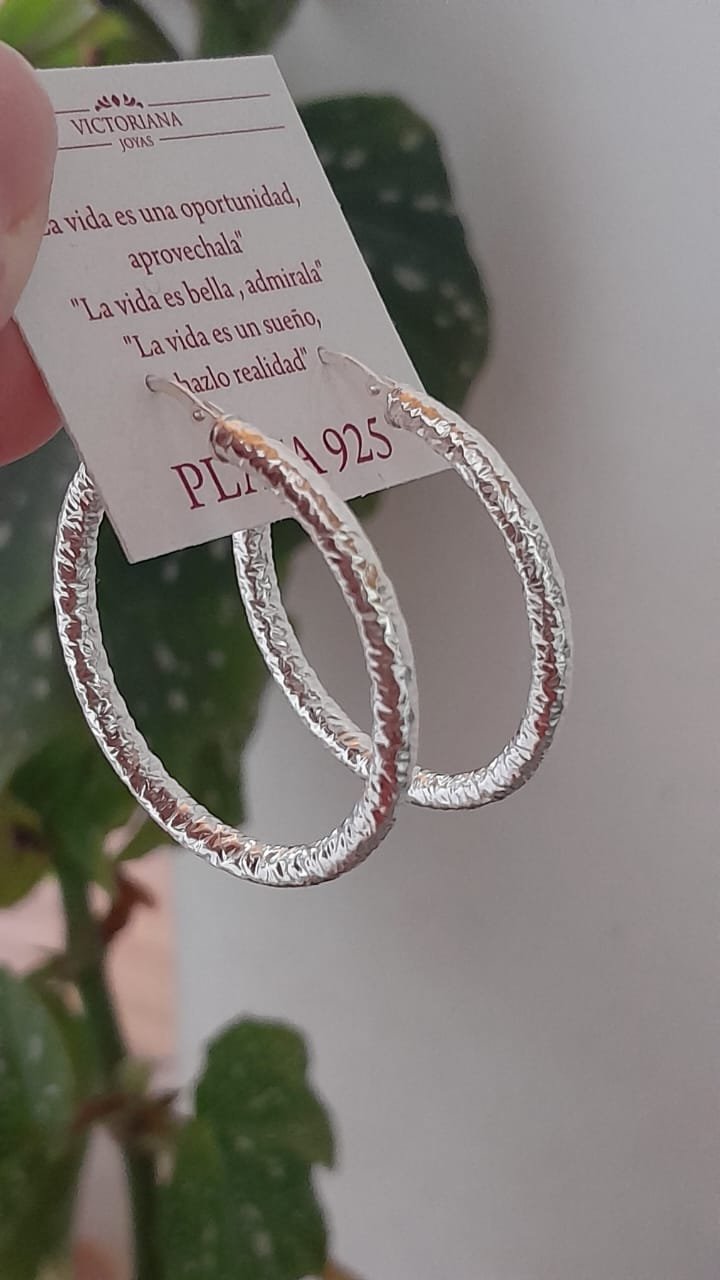 Aros argollas textura fina cierre italiano - Plata 925