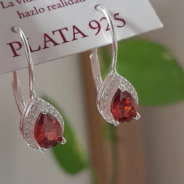 Aros cierre brizura colgante con piedra roja - Plata 925
