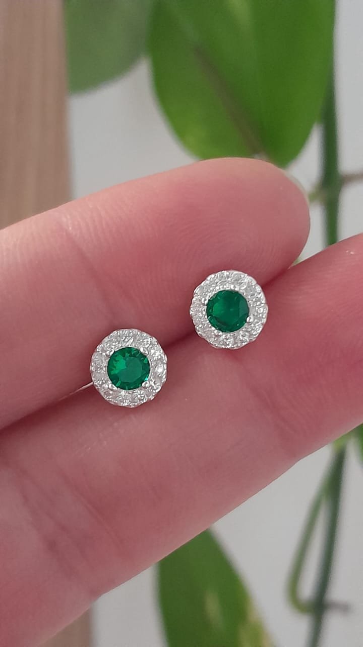 Aros pasantes piedra verde esmeralda - Plata 925