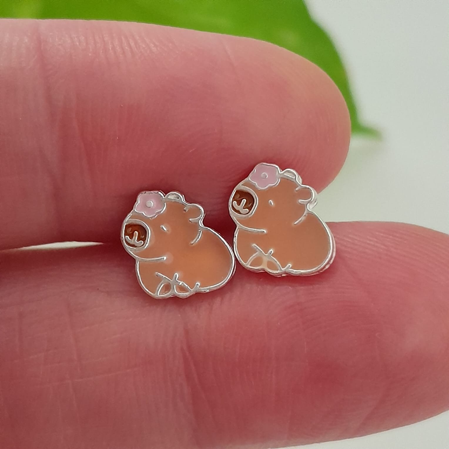 Aros abridores esmaltados capibara - Plata 925