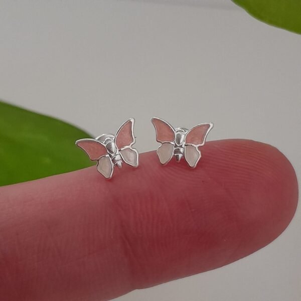 Aros abridores esmaltados mini mariposa rosa - Plata 925