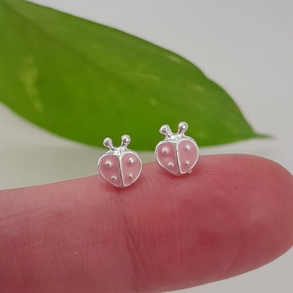 Aros abridores esmaltados mini vaquita rosa - Plata 925