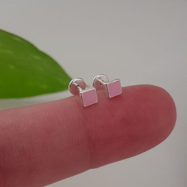 Aros abridores esmaltados mini cuadrados rosa - Plata 925