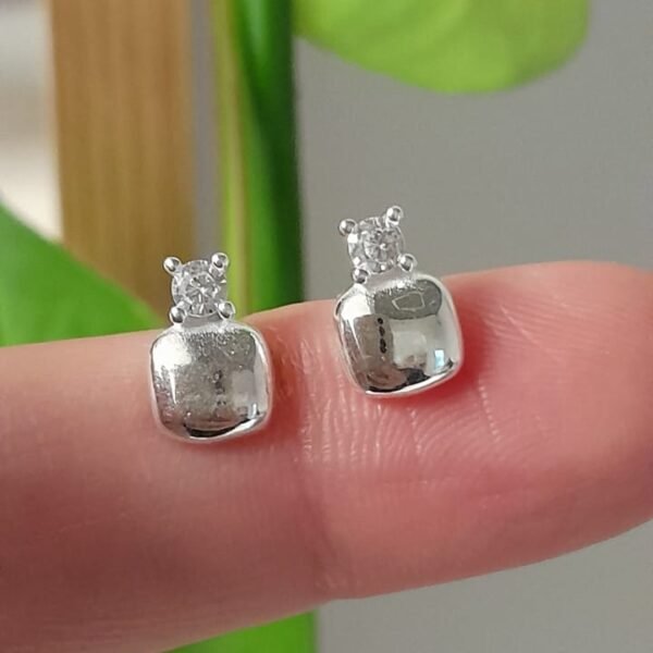 Aros pasantes plata italiana mini cuadrados con brillo - Plata 925