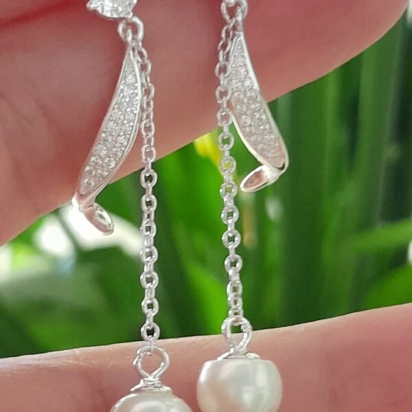 Aros pasantes plata italiana colgantes perlas - Plata 925