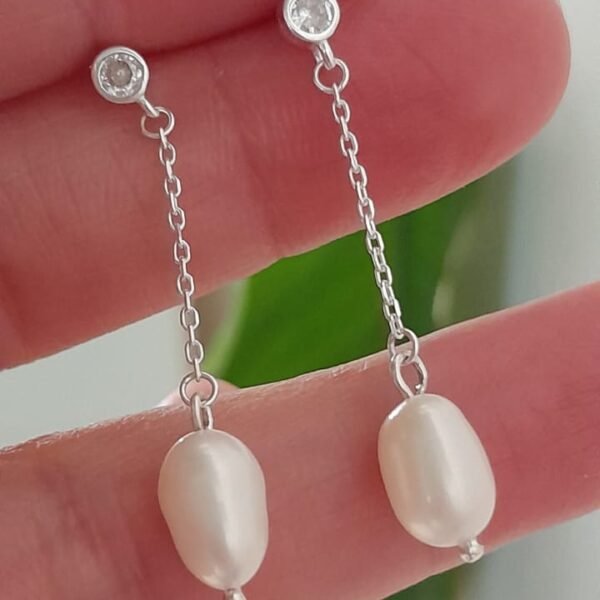 Aros pasantes plata italiana colgantes con perlas - Plata 925