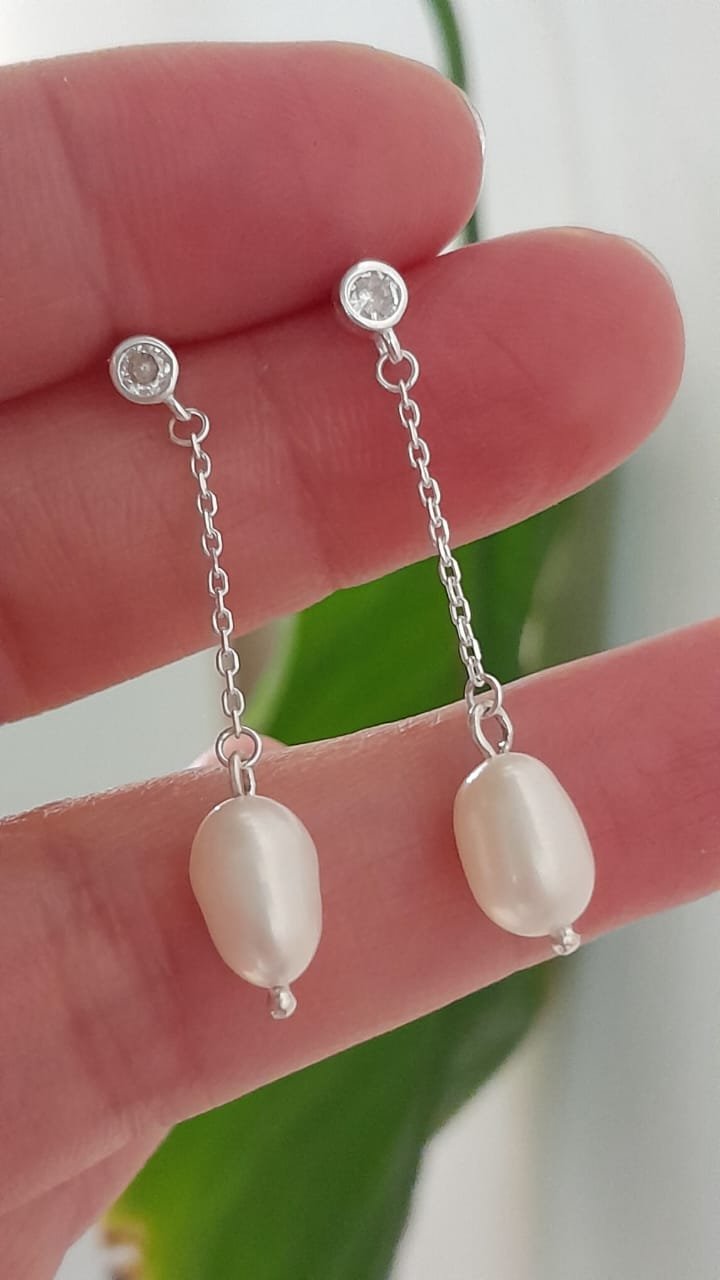 Aros pasantes plata italiana colgantes con perlas - Plata 925
