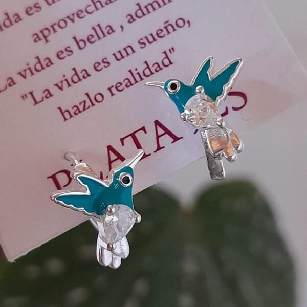 Aros abridores esmaltados pajarito - Plata 925