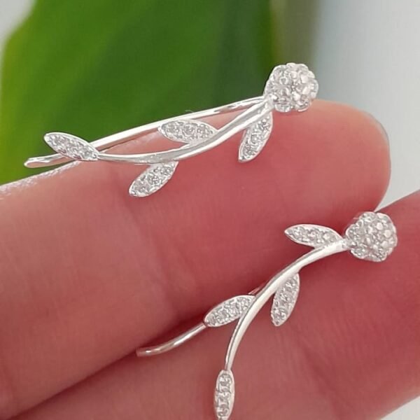 Aros diseño hojas brillos de plata italiana - Plata 925