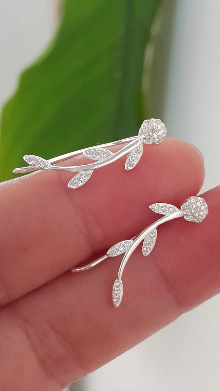 Aros diseño hojas brillos de plata italiana - Plata 925